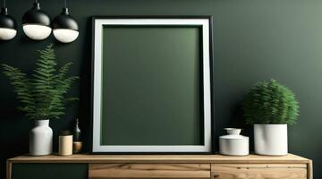 Free photo dark modern blank picture frame on wall poster frame mockup AI Generated