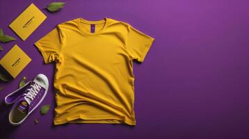 T-shirts mockup with text space on colrful background HD Ai photo