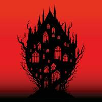 Fantasy House Vector , Scary House at sunset night vector, Fantasy Castle