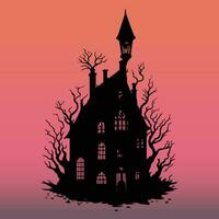 Fantasy House Vector , Scary House at sunset night vector, Fantasy Castle