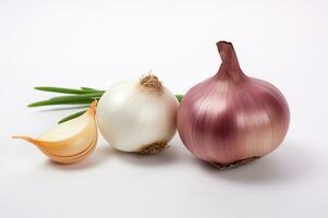 Shot of onion and garlic on plain background photo