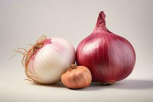 Shot of onion and garlic on plain background photo