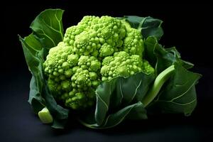 Shot of green cauliflower on black background photo