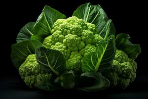 Shot of green cauliflower on black background photo