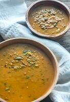 Two bowls of lentil curry photo