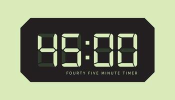 45 Minute Timer Icon, Digital Clock. Retro Led Design. Isolated Vector