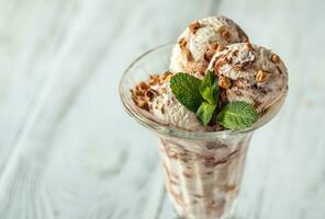 Vanilla-chocolate ice cream in a sundae glass photo