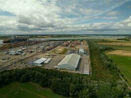 Aerial view of the Orwell river with docks in the foreground photo