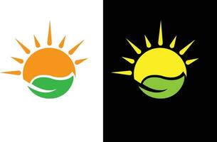 Leaf and sunrise green farm logo icon design. Free Vector. vector