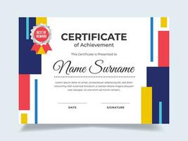 Memphis certificate of achievement template with silver badge. Perfect for employee awards. vector