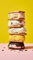 Set of various flavour of ice cream sandwiches on bright background photo