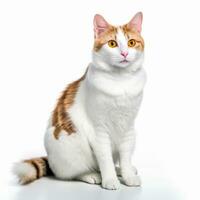 an orange and white cat sitting on a white background generative AI photo