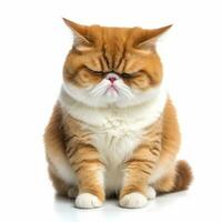 an orange and white cat sitting down on a white background generative AI photo