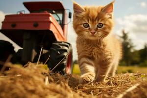 cute kitten in little farm. kitten with funny look photo