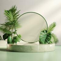 minimalist 3D green terrazzo podium display for natural and green lifestyle product presentation branding and packaging presentation photo