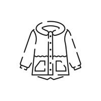 Warm Winter or autumn clothes line icon. Jacket outerwear vector. Denim jacket outerwear female or man sign. vector