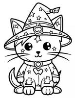 Coloring page Halloween cat. Coloring activity for kids. Black and white outline on white background. photo