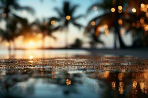 Beach with coconut palm trees in Paradise island photo