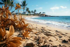 Tropical beach with trees photo