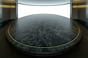 Empty room with round stage in the center, 3d rendering. photo