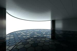 Empty round room with glowing white screen, 3d rendering. photo