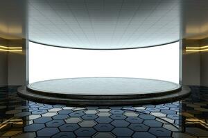 Empty room with round stage in the center, 3d rendering. photo