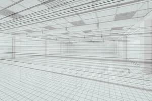 Capacious empty room with sketch drafting, business background, 3d rendering. photo