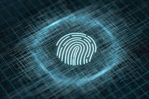 Fingerprint identification concept, technological background, 3d rendering. photo