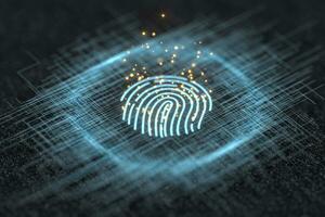 Fingerprint identification concept, technological background, 3d rendering. photo