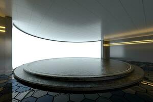 Empty room with round stage in the center, 3d rendering. photo