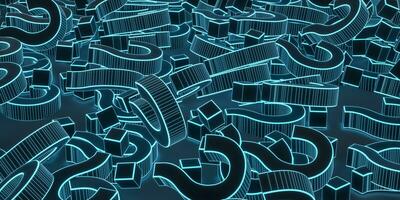 Glowing question marks with dark background, 3d rendering. photo