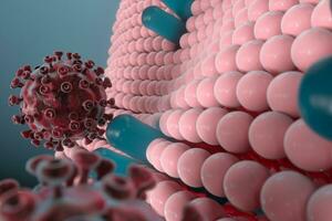 célula membrana y coronavirus, médico concepto, 3d representación. foto