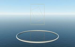 Round platform floating on the water surface, 3d rendering. photo