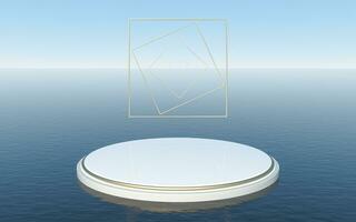 redondo plataforma flotante en el agua superficie, 3d representación. foto