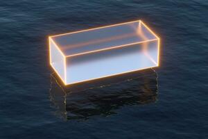 flotante transparente cubitos terminado el océano, 3d representación. foto