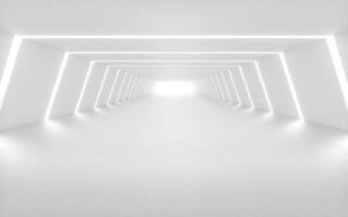 White tunnel with light in the end, 3d rendering. photo