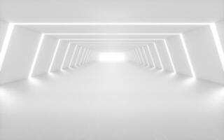 White tunnel with light in the end, 3d rendering. photo