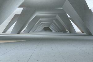 Concrete hexagonal tunnel, modern architecture, 3d rendering. photo