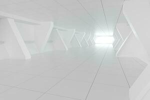 White tunnel with light in the end, 3d rendering. photo