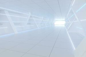 White tunnel with light in the end, 3d rendering. photo