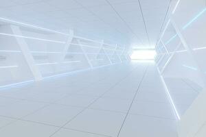 White tunnel with light in the end, 3d rendering. photo