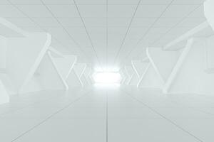 White tunnel with light in the end, 3d rendering. photo