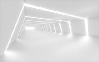 White tunnel with light in the end, 3d rendering. photo