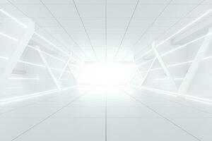 White tunnel with light in the end, 3d rendering. photo