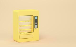 Empty vending machine with yellow background, 3d rendering. photo