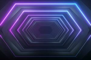 Hexagonal tunnel with neon light, modern architecture, 3d rendering. photo