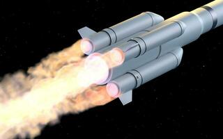 Rocket in the space, 3d rendering. photo