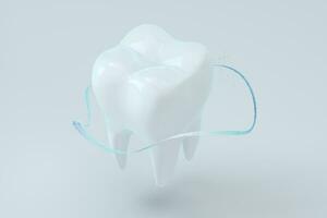 White tooth with blue gradient particles surrounded, 3d rendering. photo