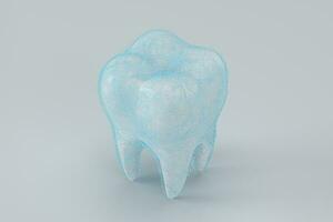 White tooth with blue protective film on it, 3d rendering. photo