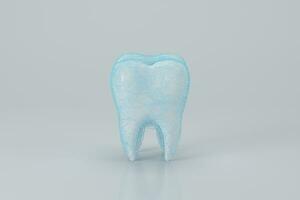 White tooth with blue protective film on it, 3d rendering. photo